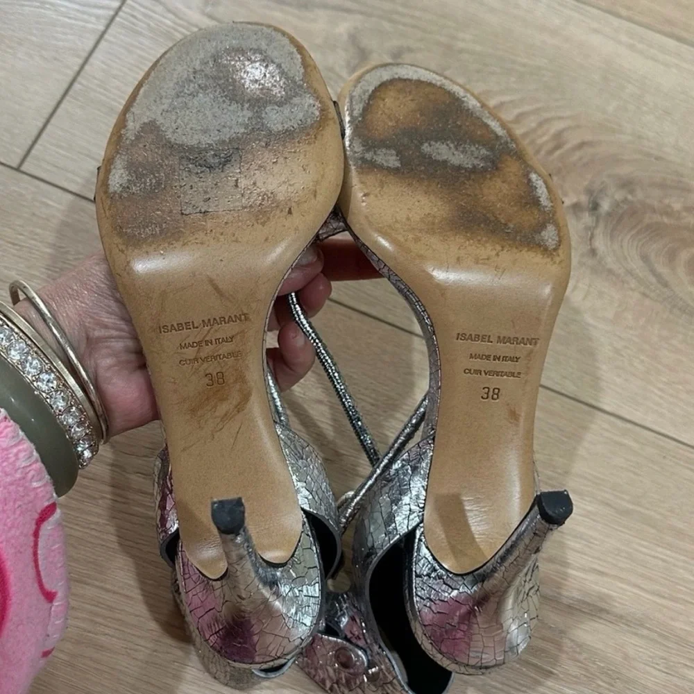 Isabel Marant Ablee Metallic Silver Strappy Heels Size 8 Italy Designer Sandals - Picture 10 of 11